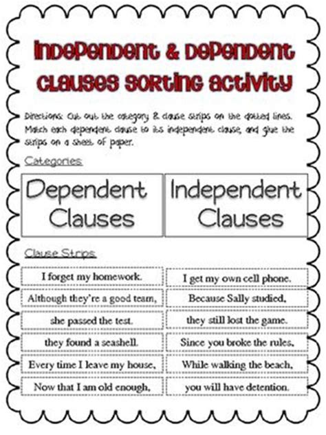 Free Printable Independent And Dependent Clauses Worksheets Free