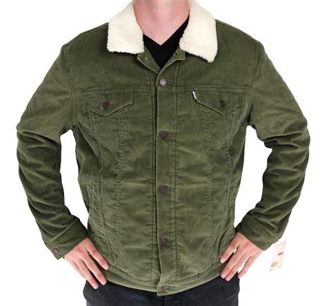 NEW LEVI S MEN S BUTTON UP CORDUROY SHERPA FLEECE LINED JACKET GREEN