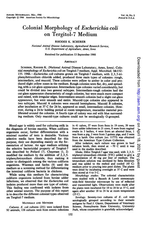 E-coli morphology - ... - APPLEDMICRoBIoLOGY,Mar., 1966 Vol,No. 2 ...