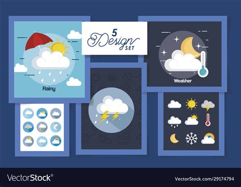 Five Designs Weather Forecast Royalty Free Vector Image