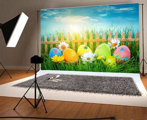 7x5ft Happy Easter Backdrop Painted Eggs Fresh Flowers Green Grass Lawn