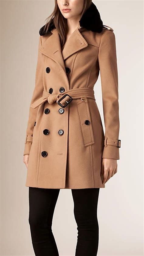 Fur Collar Wool Cashmere Trench Coat Trench Coat Burberry Trench