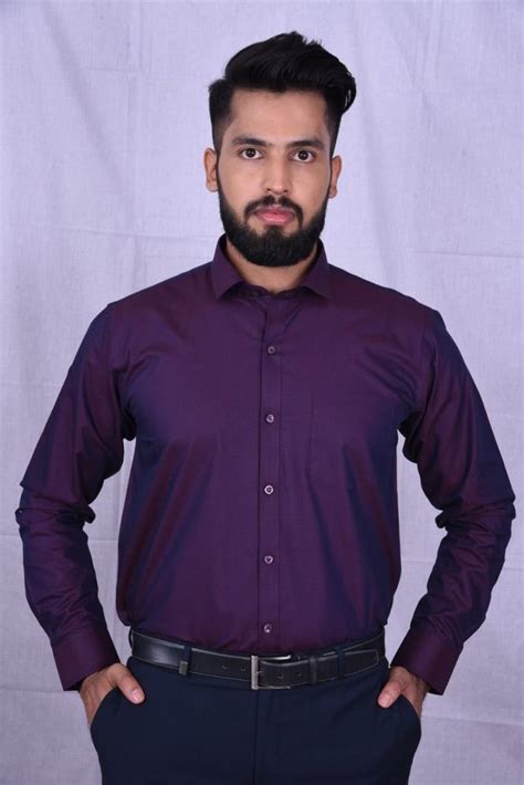 Cotton Collar Neck Men Purple Plain Shirt Machine Wash And Hand Wash