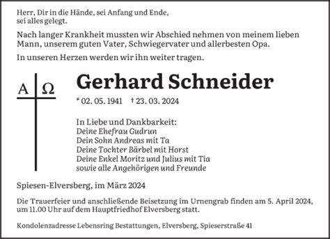 Traueranzeigen Von Gerhard Schneider Saarbruecker Zeitung Trauer De