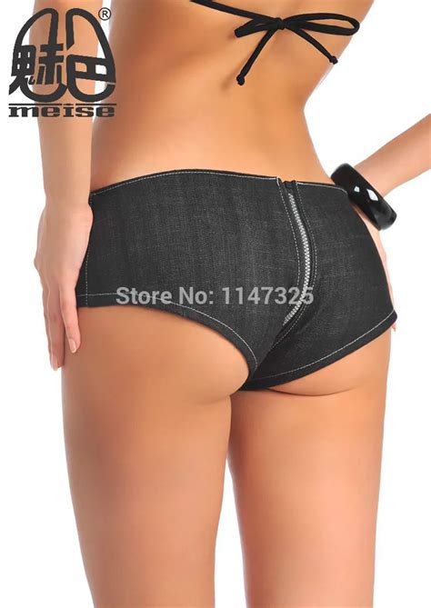 New Hot New Sexy Women S Denim Micro Mini Shorts Black Color Hipster U Crotch Zipper On