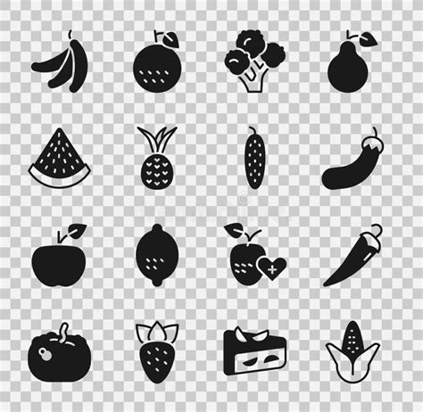 Set Corn Hot Chili Pepper Eggplant Broccoli Pineapple Watermelon