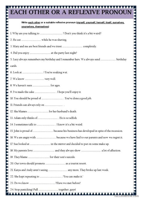 Free Printable Reflexive Pronoun Worksheets Nbkomputer