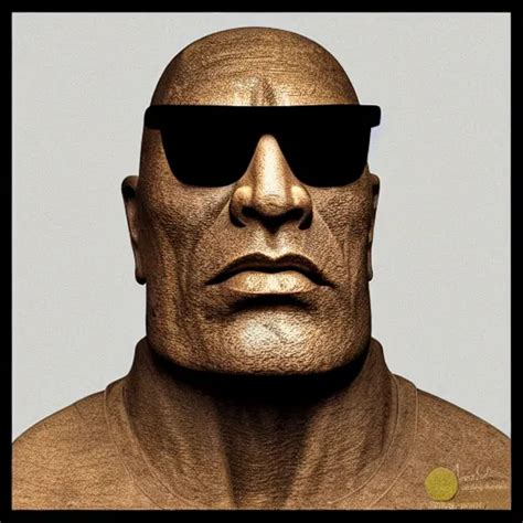 Dwayne Johnson As A Moai Statue Wearing Sunglasses Stable Diffusion