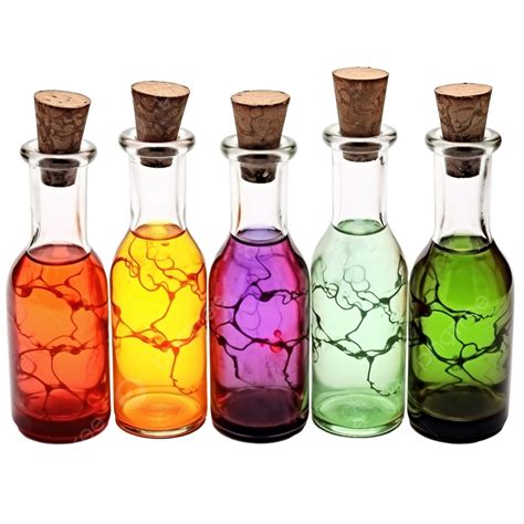 Potions In Glass Bottles Of Different Shapes Colorful Halloween