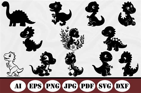 Cute Baby Dinosaur Silhouette Bundle Gráfico Por Jahanul · Creative Fabrica