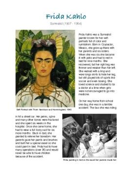 Frida Kahlo Biography for Kids by Outside the Lines Art Studio | TpT