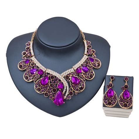 Luxury Gold Color Crystal Dubai Bridal Jewelry Set For Brides Necklace