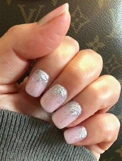 Winter Holiday Nails Pale Pink With Silver Glitter SNS Powder Dip