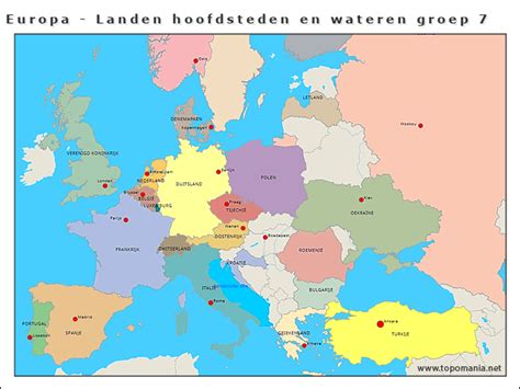 Topografie Europa Landen Hoofdsteden En Wateren Groep 7