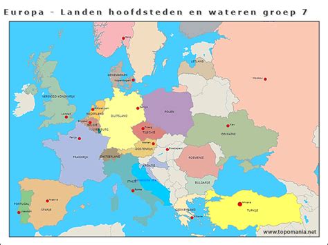 Topografie Europa Landen Hoofdsteden En Wateren Groep