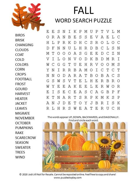 Fall Word Search Puzzle Puzzles To Play Fall Word Search Fall