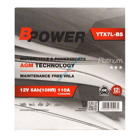 BPower Platinum AGM YTX7L 12V 6Ah 110A ETX7L BS