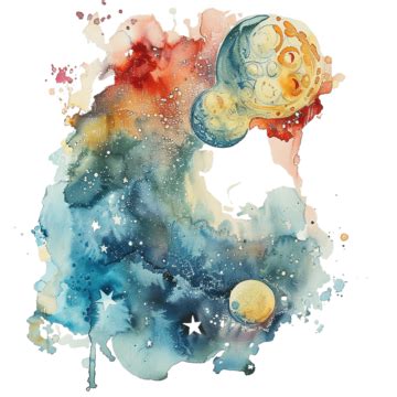 Watercolor Painting Of Moon And Stars Art Watercolor Painting PNG