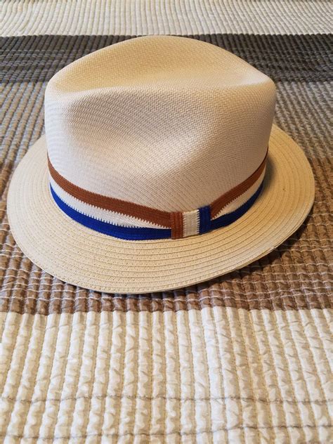 Men S Authentic Cuban Fedora Panama Hat Ivory Rust Ivory Blue Band D