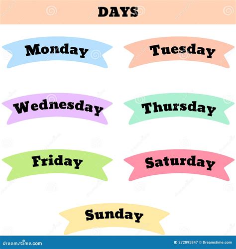 Days In A Week Weekly Days Seven Days In A Week Week Days Stock