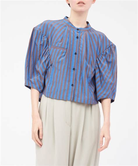 RUMCHEラムシェのRUMCHE Stripe Stand Collar Blouseシャツ ブラウス WEAR