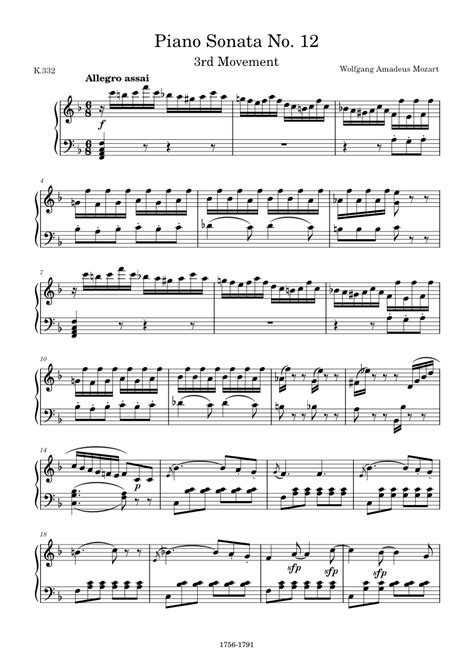 Piano Sonata No 12 In F Major K332 3rd Movement Allegro Assai Wolfgang Amadeus Mozart