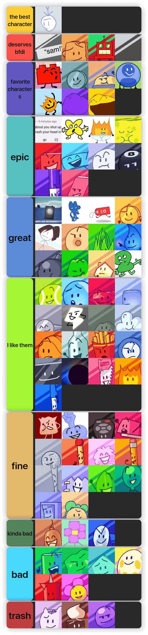 Here Take My Bfdi Tier List Rbattlefordreamisland