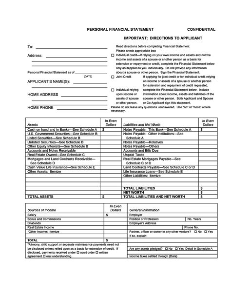 Free Printable Personal Financial Statement Template Free Templates