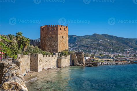 Alanya Antalya Aerial City With Castle And Sea Stock