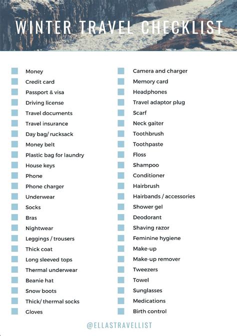Winter Travel Packing Checklist Winter Travel Packing Winter Trip