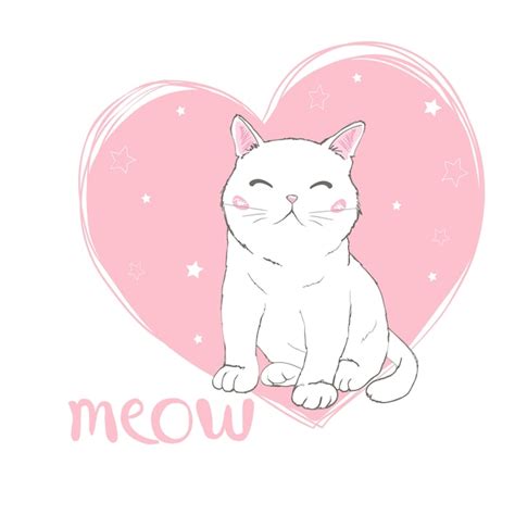 Premium Vector Hand Drawn Cute Cat S Face Saying Meow