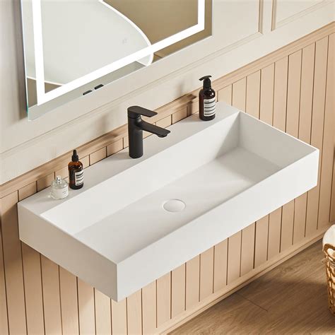 Cpingao 42 X18 Wall Mount Rectangle Vessel Sink With Faucet Hole