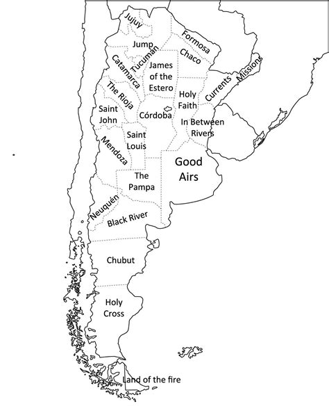 Map of Argentina with its provinces literally translated to English
