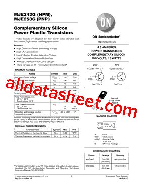 MJE253G Datasheet PDF ON Semiconductor