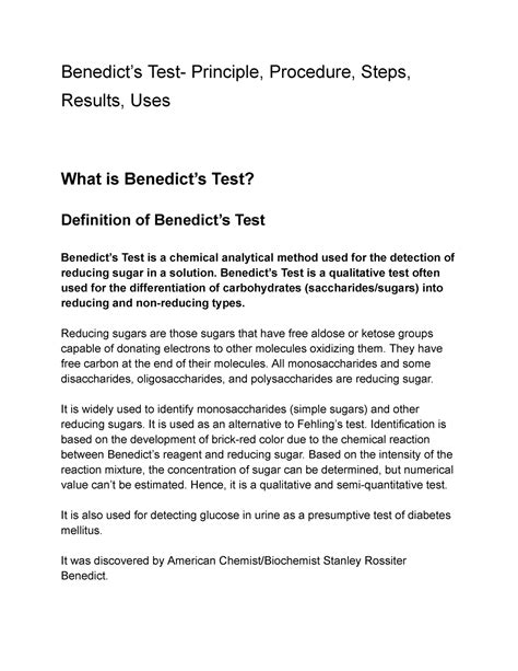 Benedicts Test Principle Procedure Steps Results Uses Benedict