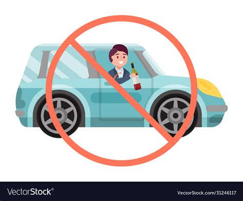 No Drink Sign Alcohol Driving Car Male Character Vector Image