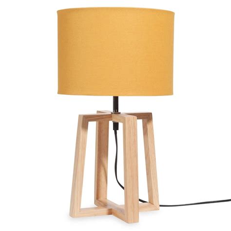 Lampe En Bois Avec Abat Jour Jaune H 44 Cm HEDMARK Maisons Du Monde