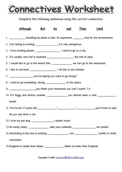 Connectives Worksheet Worksheet For 5th 8th Grade Lesson Planet