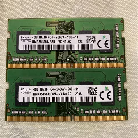 【目立った傷や汚れなし】skhynix 1rx16 Pc4 21300 Ddr4 2666v 4gbx2枚セット（8gbの落札情報詳細