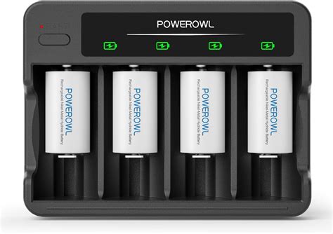 POWEROWL Rechargeable C Batteries With 4 Bay Battery Charger USB Quick