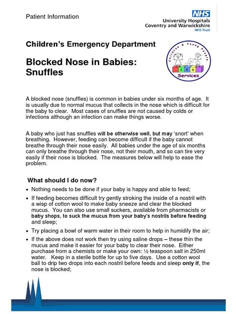Blocked Nose In Babies Snuffles Childrens Emergency Department Pdf