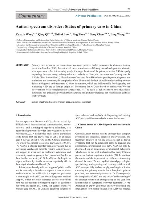 (PDF) Autism spectrum disorder: Status of primary care in China