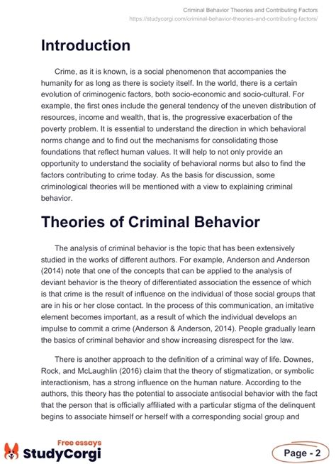 Criminal Behavior Theories And Contributing Factors Free Essay Example