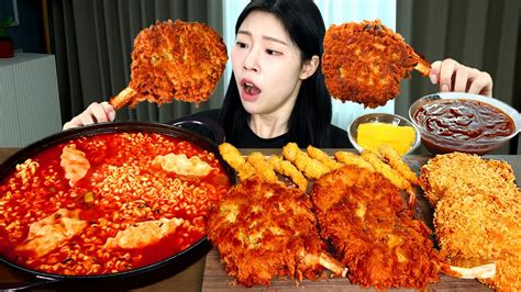 Asmr Mukbang 직접 만든 불닭볶음탕면 토마호크 돈까스 치즈 돈까스 먹방 And 레시피 Fried Cutlets And