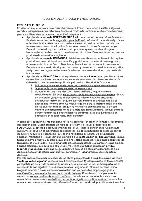 Resu Primer Parcial RESUMEN DESARROLLO PRIMER PARCIAL FREUD