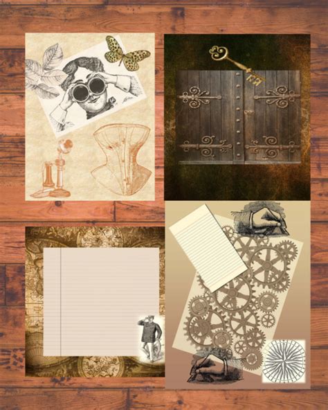 Printable Steampunk Theme Ephemera Kit Junk Journal 10 Pages PDF