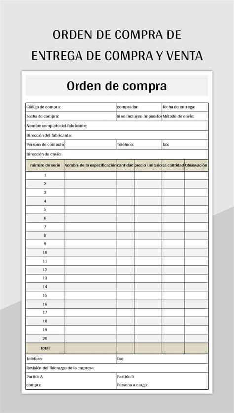 Plantilla De Excel Orden De Compra De Entrega De Compra Y Venta Y Hoja