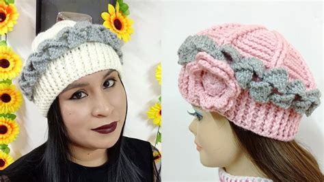 Como Tejer La Boina N° 37 A Crochet Para Bebes Niñas Y Mujer Con Flor