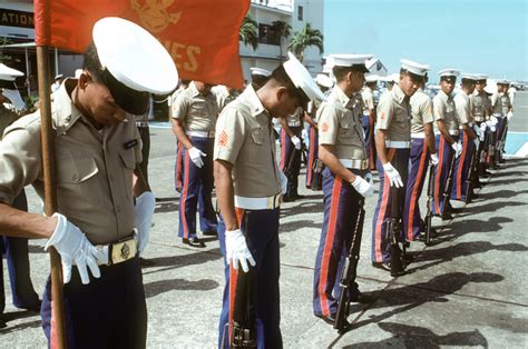 A Marine Corps Honor Guard Waits For Secretary Of Defense Caspar W