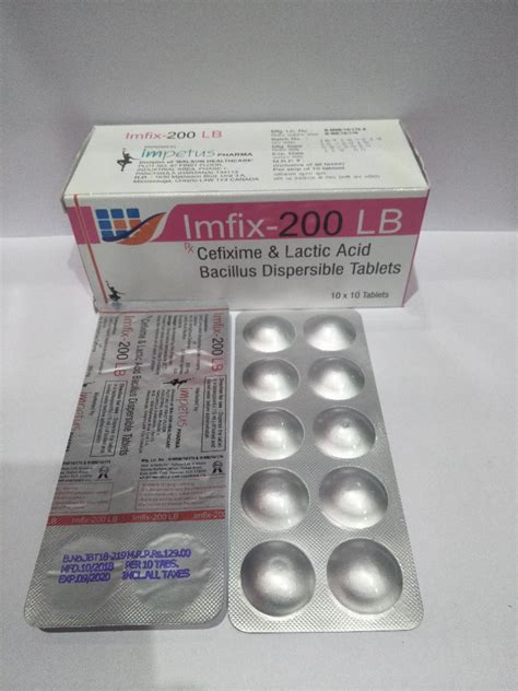 Imfix 200 Lb Cefixime 200 Mg Lactic Acid Bacillus Tab At Rs 1300 Box